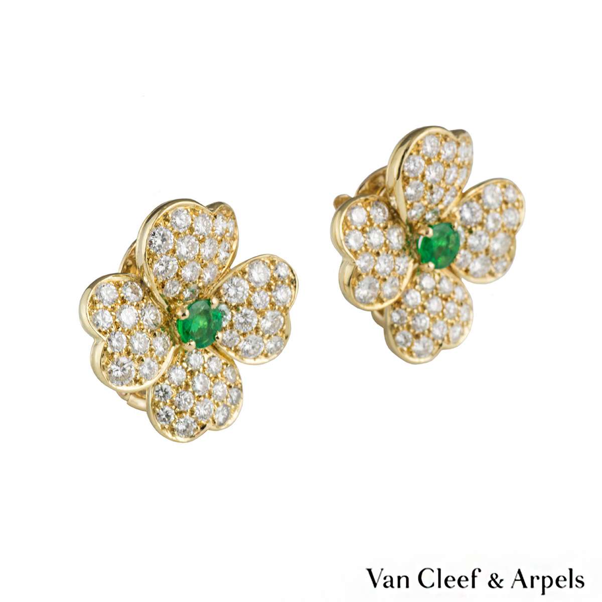 Van Cleef & Arpels Cosmos Diamond Emerald Brooch and Earrings 10.52ct G ...
